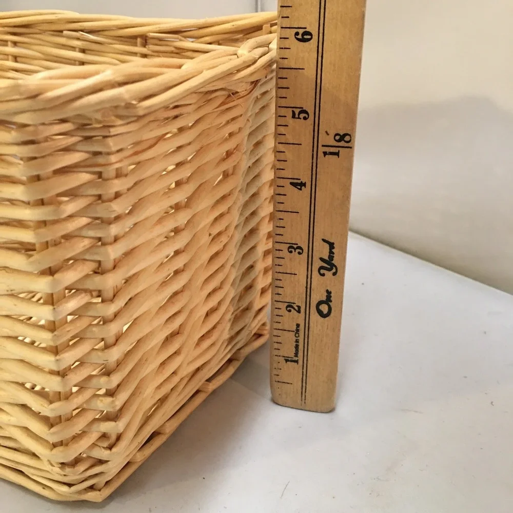 Wicker Storage Basket Unisex Small Tan Woven Rectangular Organizer Cottagecore